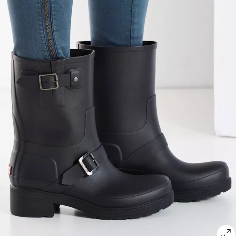 Hunter Original Rubber Biker Rain Boots - Black Size 6 - Picture 4 of 16